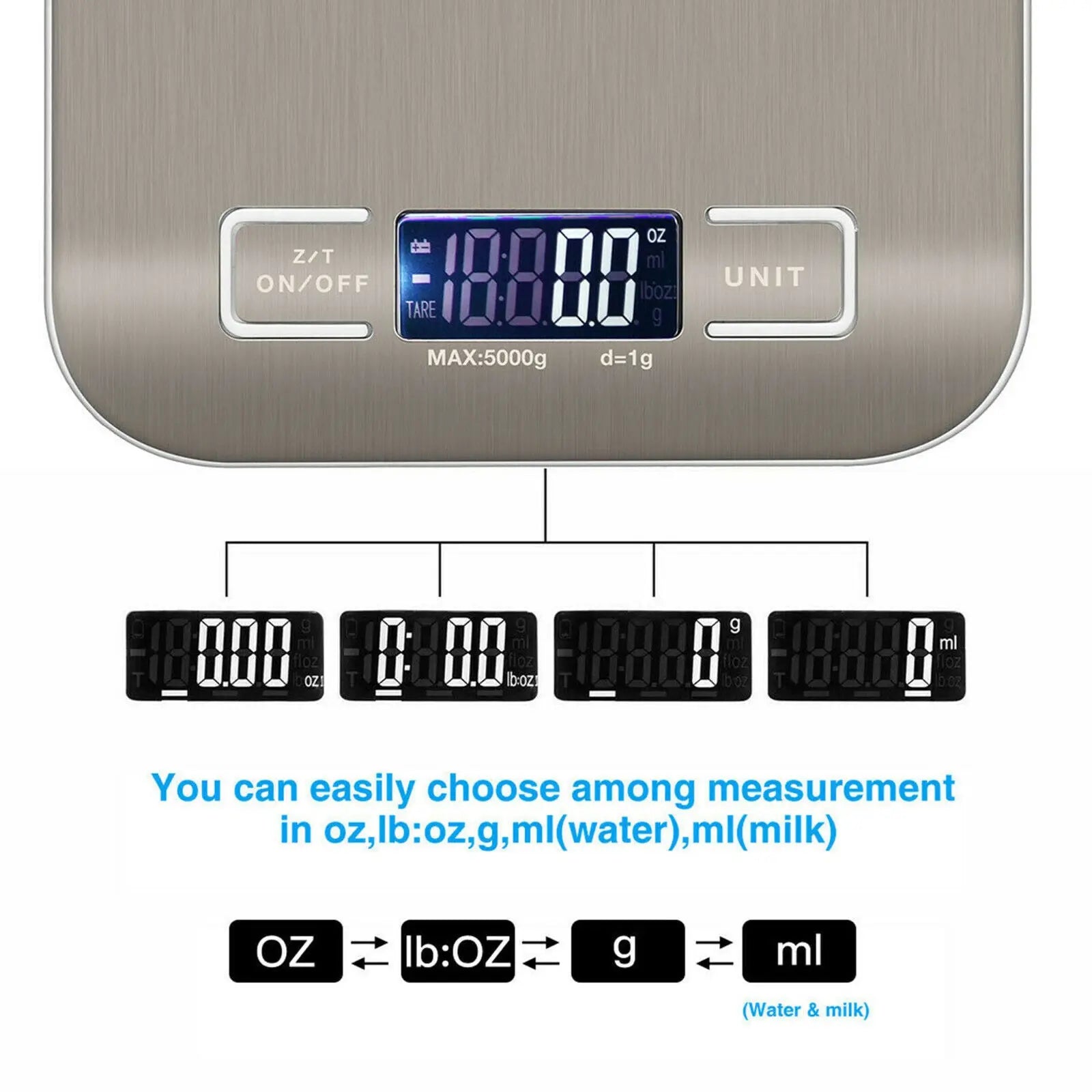 Digital Electronic Kitchen Food Diet Postal Scale Weight Balance 5KG 1g 11lb Kitchen Scales Stainless Steel Weighing For Food Diet Postal Balance Measuring LCD Precision Electronic samzeef