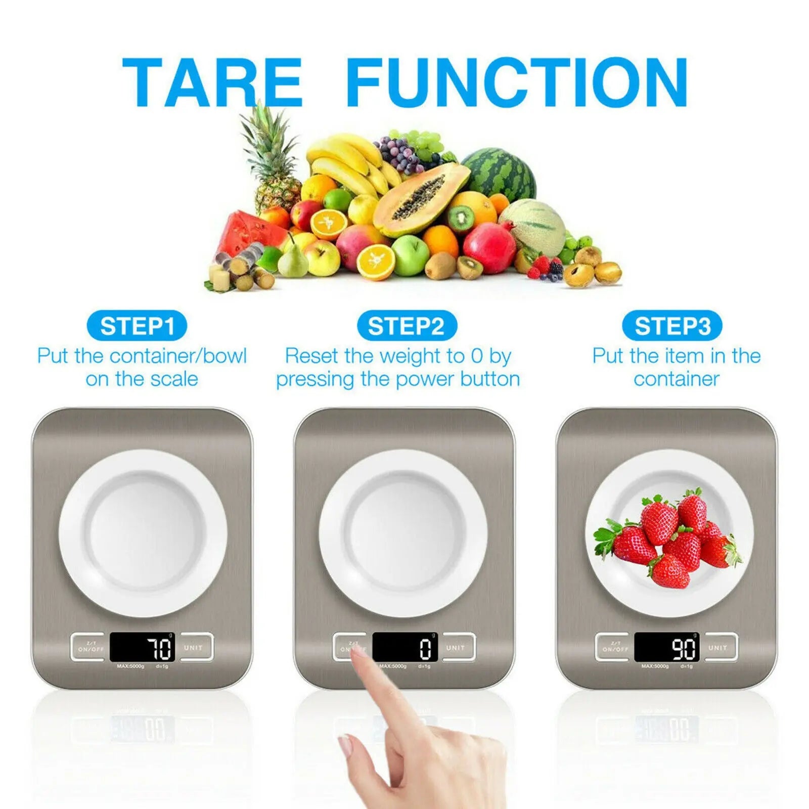 Digital Electronic Kitchen Food Diet Postal Scale Weight Balance 5KG 1g 11lb Kitchen Scales Stainless Steel Weighing For Food Diet Postal Balance Measuring LCD Precision Electronic samzeef